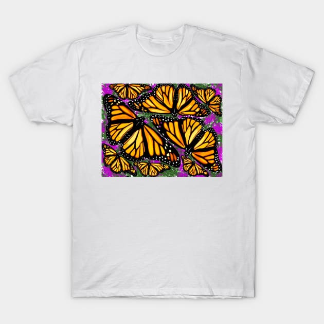 Beautiful Monarch Butterflies with floral background T-Shirt by MamaODea